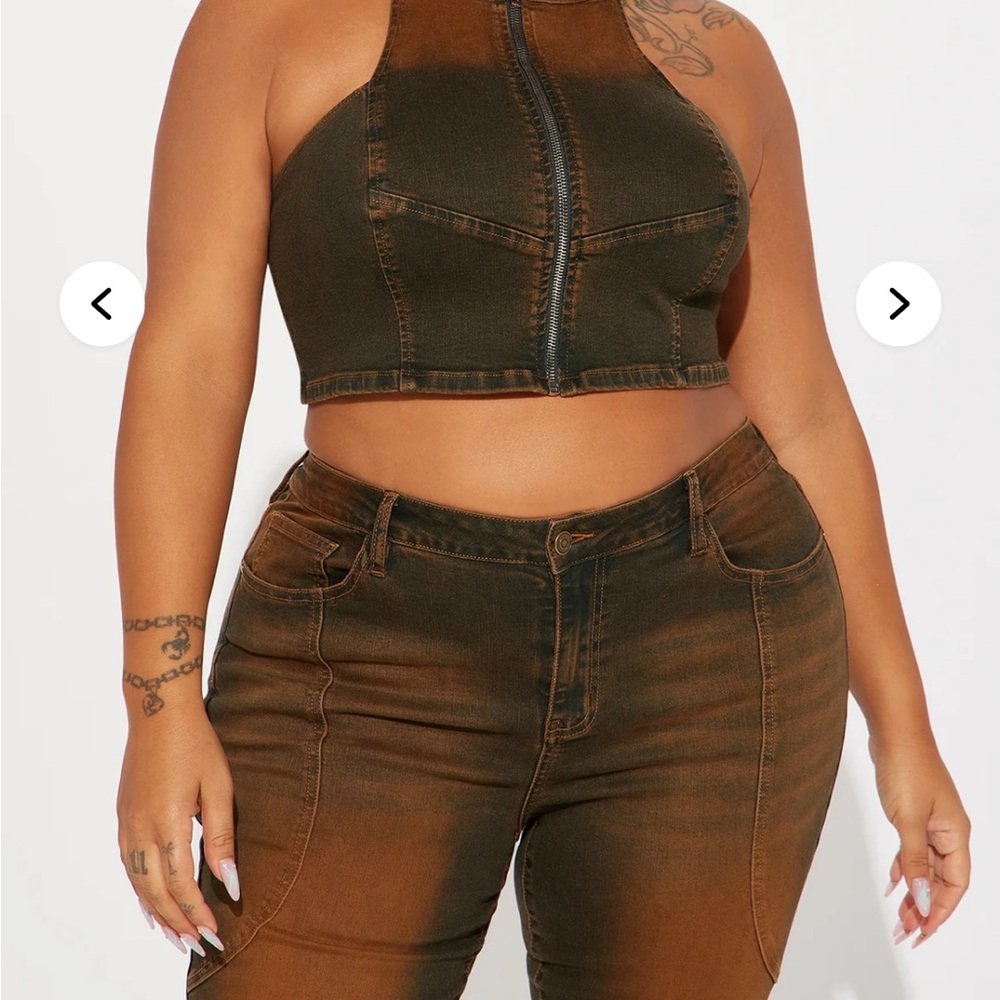 Fashion Nova Brown Denim Crop Top - Picture 2 of 5